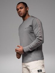 Męski bawełniany longsleeve U-neck z lampasami i nadrukiem na piersi szary V5 OM-LSCL-0127 XL. Szare bluzki z długim rękawem męskie Ombre, m, bez wzorów, z bawełny, bez kołnierzyka. Za 196.65 zł.