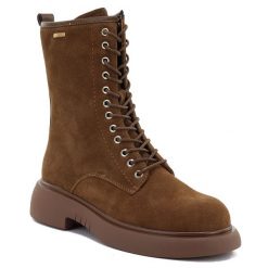 Skórzane botki damskie workery zamszowe camel Big Star UU274611. Brązowe botki damskie Big Star, ze skóry, retro, bez obcasa, bez zapięcia. Za 319.99 zł.