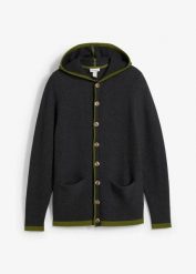 Sweter rozpinany w ludowym stylu, z miękkiej mieszanki bawełny. Niebieskie kardigany męskie bonprix, m, bez wzorów, z bawełny. Za 149.99 zł.