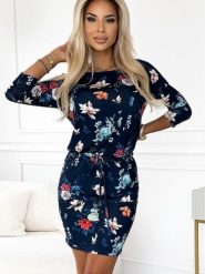 Sukienka Model 13-160 Flowers/Navy - Numoco. Niebieskie sukienki damskie NUMOCO, na imprezę, l, bez wzorów, z elastanu, sportowe, bez kołnierzyka, bez ramiączek, sportowe. Za 218.32 zł.