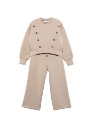 Abel & Lula Komplet bluza i spodnie materiałowe 5730 Beżowy Regular Fit. Brązowe bluzy dla dziewczynek Abel & Lula, bez wzorów, z materiału. Za 359.99 zł.