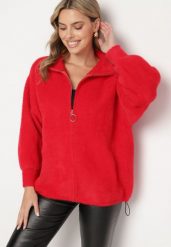 Czerwona Bluza z Wełną Suwakiem i Ściągaczami Enalwen. Czerwone bluzy damskie Born2be, uniwersalny, z aplikacjami, z jeansu, bez kaptura. Za 149.99 zł.