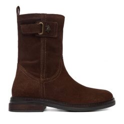 Botki U.S. Polo Assn. Brązowe botki damskie U.S. Polo Assn., bez obcasa, na płaskiej podeszwie, bez zapięcia. Za 339.99 zł.