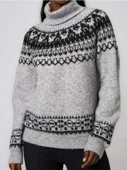 Sweter ze wzorem - szary. Szare swetry damskie Sinsay, l, bez wzorów, bez kołnierzyka, bez ramiączek, bez kaptura. Za 69.99 zł.