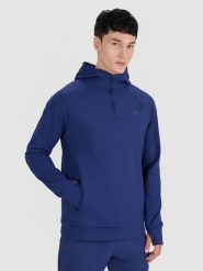 4F Bluza treningowa nierozpinana z kapturem męska 4F x Robert Lewandowski - granatowa L. Niebieskie bluzy męskie 4f, l, bez wzorów, z dzianiny, z kapturem, do biegania. Za 249.99 zł.