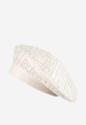 Jasnobeżowa Czapka Beret z Ozdobnym Wzorem w Cyrkonie Blorgga. Brązowe czapki i kapelusze damskie Born2be, bez wzorów. Za 49.99 zł.