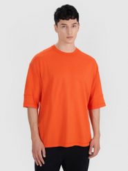 4F T-shirt oversize gładki męski - pomarańczowy XXL. Brązowe koszulki sportowe męskie 4f, m, bez wzorów, z bawełny, eleganckie, bez kołnierzyka. W wyprzedaży za 39.99 zł.
