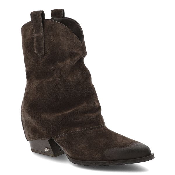 Brązowe Botki Chebello Modne Kowbojki Damskie. Brązowe kozaki damskie CheBello, z jeansu, bez obcasa, na obcasie. Za 559.90 zł.