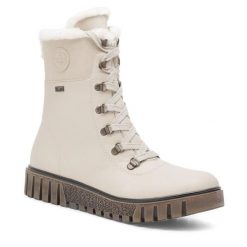 Trzewiki Rieker. Brązowe botki damskie Rieker, bez obcasa, na płaskiej podeszwie, bez zapięcia. Za 399.99 zł.