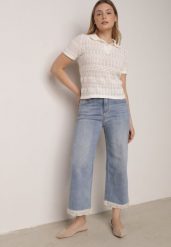 Niebieskie Szerokie Jeansy Ozdobione na Dole Koronką Salioneth. Niebieskie jeansy damskie Born2be, z podwyższonym stanem. Za 119.99 zł.