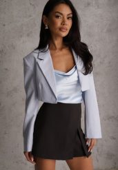 Czarne Spódnico-Spodenki High Waist z Ozdobnym Rozcięciem Sinessei. Czarne szorty damskie Renee, l, bez wzorów, eleganckie, z podwyższonym stanem. Za 79.99 zł.