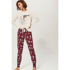 Dwuczęściowa piżama Snoopy - Kremowy. Białe piżamy damskie Reserved. Za 109.99 zł.