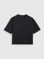4F T-shirt oversize z nadrukiem damski - czarny XL. Czarne koszulki sportowe damskie 4f, uniwersalny, bez wzorów, z bawełny, bez kołnierzyka, bez ramiączek. W wyprzedaży za 49.99 zł.