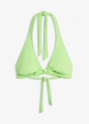 Biustonosz bikini z ramiączkami łączonymi na szyi. Zielone bikini damskie bonprix, bez wzorów. Za 54.99 zł.