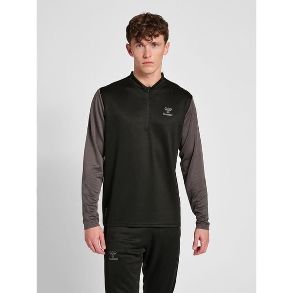 Półzapinana bluza dresowa Hummel On-Grid. Czarne bluzy męskie Hummel, bez wzorów, z dresówki, bez kaptura, do piłki nożnej. Za 191.00 zł.