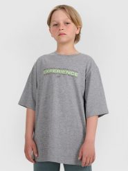 4F T-shirt oversize z nadrukiem chłopięcy - szary 146/152 (10-12 lat). Szare t-shirty dla chłopców 4f, bez wzorów, z bawełny, bez ramiączek. W wyprzedaży za 39.99 zł.