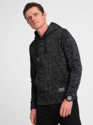 Bluza męska nierozpinana kangurka z kapturem - grafitowy melanż V2 - Rozmiar: L. Szare bluzy męskie Ombre Clothing, l, bez wzorów, z kapturem. W wyprzedaży za 59.99 zł.