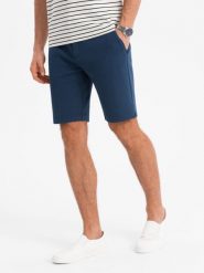 Szorty męskie SLIM FIT ze strukturalnej dzianiny granatowe V1 OM-SRCS-0169 L. Krótkie spodenki sportowe męskie Ombre, l, bez wzorów, z dzianiny. Za 272.31 zł.