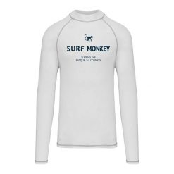 Męska koszulka z długim rękawem z ochroną przeciwsłoneczną – UPF50 (Biały, L). Białe bluzki z długim rękawem męskie SURF MONKEY, l, bez wzorów, z elastanu, bez kołnierzyka. Za 159.95 zł.