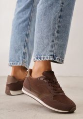 Brązowe Sneakersy Casualowe z Imitacji Zamszu z Podeszwą z Bieżnikiem Alevtina. Brązowe obuwie sportowe damskie Born2be, bez wzorów, z dzianiny. Za 119.99 zł.