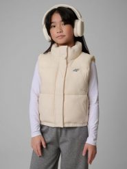 4F Bezrękawnik z wypełnieniem syntetycznym dziewczęcy - beżowy 164 (13-14 lat). Brązowe kurtki i płaszcze dla dziewczynek 4f, bez wzorów, z materiału, bez kaptura. Za 139.99 zł.