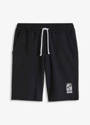 Bermudy dresowe z brzegami bez obszycia, z bawełny organicznej, Loose Fit. Czarne szorty męskie bonprix, l, bez wzorów, z bawełny. Za 79.99 zł.
