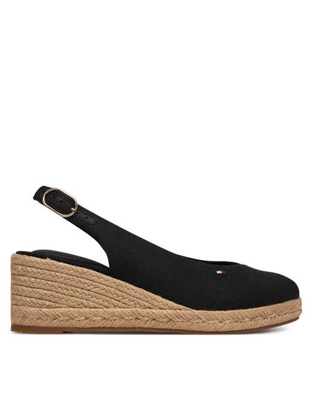 Tommy Hilfiger Espadryle Mid Wedge Espad Slingback FW0FW09228 Czarny. Czarne sandały damskie Tommy Hilfiger, bez wzorów, z materiału, bez obcasa, bez zapięcia. Za 291.99 zł.