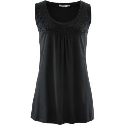 Top bawełniany z koronką bonprix czarny. Topy damskie marki bonprix. Za 34.99 zł.
