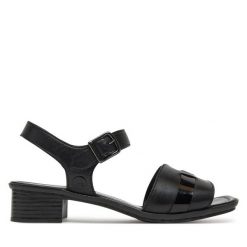 Sandały Rieker. Czarne sandały damskie Rieker, bez wzorów, bez obcasa, na słupku, bez zapięcia. Za 299.99 zł.