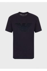 EMPORIO ARMANI T-shirt granatowy wyszywane logo. Niebieskie t-shirty męskie Emporio Armani, m, bez wzorów, z bawełny, bez kołnierzyka. W wyprzedaży za 299.99 zł.
