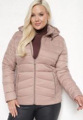 Ciemnobeżowa Kurtka z Odpinanym Kapturem Ozdobiona Pikowaniem Etinitha. Brązowe kurtki damskie Born2be, xl, bez wzorów, z materiału. Za 169.99 zł.