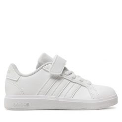 Sneakersy adidas. Białe trampki i tenisówki chłopięce Adidas, bez wzorów, bez zapięcia. Za 139.99 zł.