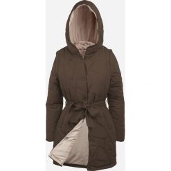 Brązowa Kurtka Pikowana z Paskiem Dwurzędowa z Odpinanym Rękawem Fremault. Brązowe kurtki damskie Born2be, xl, bez wzorów, z materiału, bez kaptura. Za 169.99 zł.