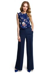 Eleganckie Szerokie Granatowe Spodnie w Kant. Czerwone spodnie materiałowe damskie MOE, l, bez wzorów, z elastanu. Za 219.90 zł.