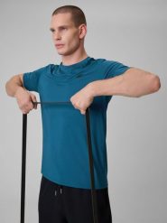 4F Koszulka treningowa regular szybkoschnąca męska - granatowa L. Niebieskie koszulki sportowe męskie 4f, l, bez wzorów, ze skóry, bez kołnierzyka, bez ramiączek. Za 79.99 zł.