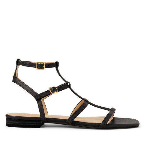 Sandały LAUREN RALPH LAUREN. Czarne sandały damskie Lauren Ralph Lauren, bez wzorów, bez obcasa, na płaskiej podeszwie, bez zapięcia. Za 439.99 zł.