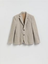 Dzianinowa marynarka slim fit - beżowy. Brązowe marynarki męskie Reserved, bez wzorów, z bawełny. Za 279.99 zł.