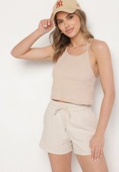 Beżowy Bawełniany Top o Dopasowanym Kroju na Ramiączkach Lileene. Brązowe bluzki damskie Born2be, na lato, l, bez wzorów, z bawełny, eleganckie, bez kołnierzyka, bez ramiączek. Za 39.99 zł.