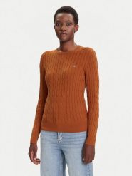 Gant Sweter 4800100 Brązowy Slim Fit. Brązowe swetry damskie GANT, s, bez wzorów, z bawełny, bez kołnierzyka, bez ramiączek, bez kaptura. Za 529.99 zł.