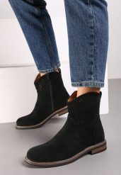 Czarne Ażurowe Botki ze Skórzaną Wkładką Tinatalie. Czarne botki damskie Renee, na lato, z jeansu, biznesowe, bez obcasa, na obcasie, bez zapięcia. Za 159.99 zł.