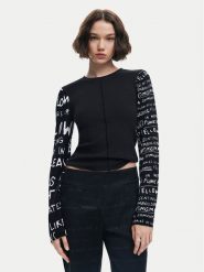 Desigual Bluzka Rebe 24WWTK78 Czarny Slim Fit. Czarne bluzki damskie Desigual, l, bez wzorów, z bawełny, bez kołnierzyka, bez ramiączek. Za 379.99 zł.