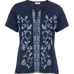 Shirt z nadrukiem, krótki rękaw bonprix ciemnoniebieski. Bluzki damskie bonprix. Za 24.99 zł.