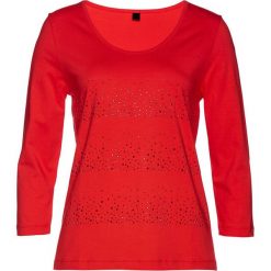 Shirt z połyskującymi kamieniami bonprix czerwony sygnałowy. Bluzki damskie bonprix. Za 79.99 zł.