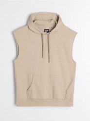 Bluza bez rękawów z kapturem - beżowy. Brązowe bluzy męskie Sinsay, l, bez wzorów, z kapturem. Za 39.99 zł.