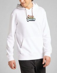 LEE PRIDE HOODIE MĘSKA BLUZA Z KAPTUREM LOGO WHITE L82RSP12 112140913. Białe bluzy męskie Lee, l, bez wzorów, z kapturem. Za 139.99 zł.