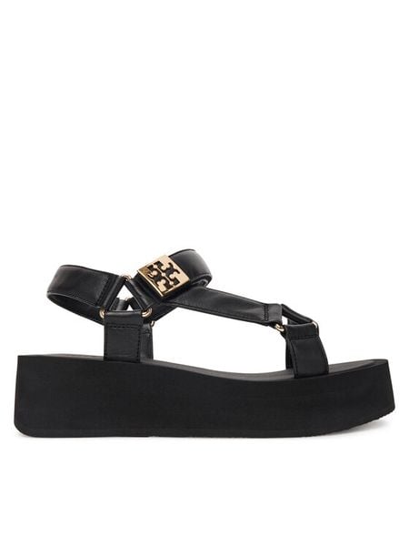 Tory Burch Sandały Mellow Platform Sandal 166402 Czarny. Czarne sandały damskie Tory Burch, bez wzorów, ze skóry, bez obcasa, na koturnie, bez zapięcia. Za 1,099.00 zł.