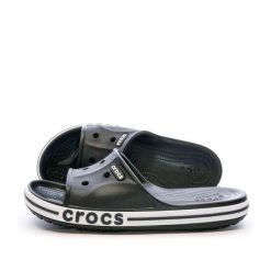 Klasyczne klapki Crocs Bayaband Slide. Czarne klapki damskie Crocs, bez wzorów, klasyczne, bez obcasa. Za 120.99 zł.