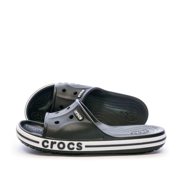 Klapki Dla Dorosłych Crocs Crocs Bayaband Slide. Czarne klapki damskie Crocs, bez wzorów, z materiału, bez obcasa. Za 129.99 zł.