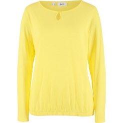 Shirt z długim rękawem i elementem ozdobnym w dekolcie bonprix jasna limonka. Bluzki damskie bonprix. Za 37.99 zł.