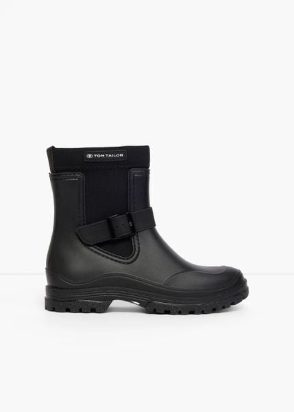Kalosze Tom Tailor z elastyczną wstawką. Czarne botki damskie bonprix, bez obcasa, bez zapięcia. Za 239.99 zł.